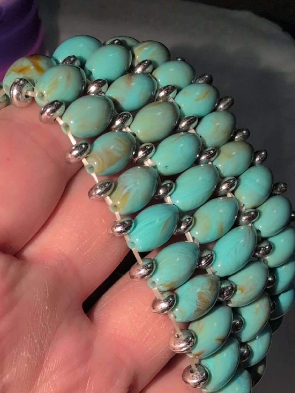 ❤️🔥10/$10❤️🔥 Faux Turquoise Silver Beaded Multi Stranded Stretchy Bracelet - Picture 3 of 7